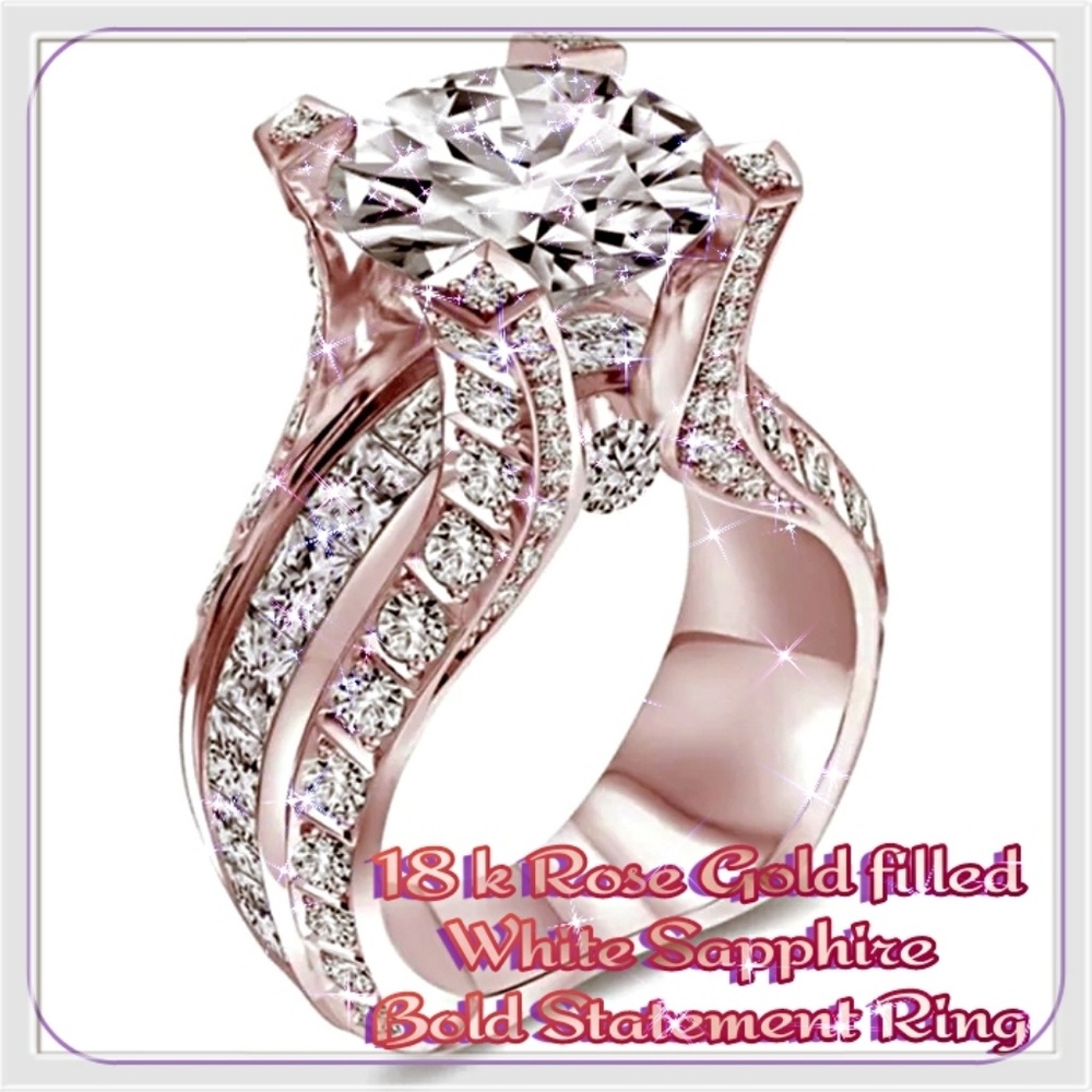 Rose Gold & White Sapphire Cocktail Ring.. sz 6